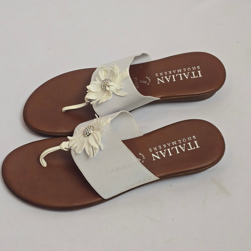 Italian Shoemakers Womens White Floral Rhinestone Thong Sandals Made in Italy 9 - Picture 10 of 12